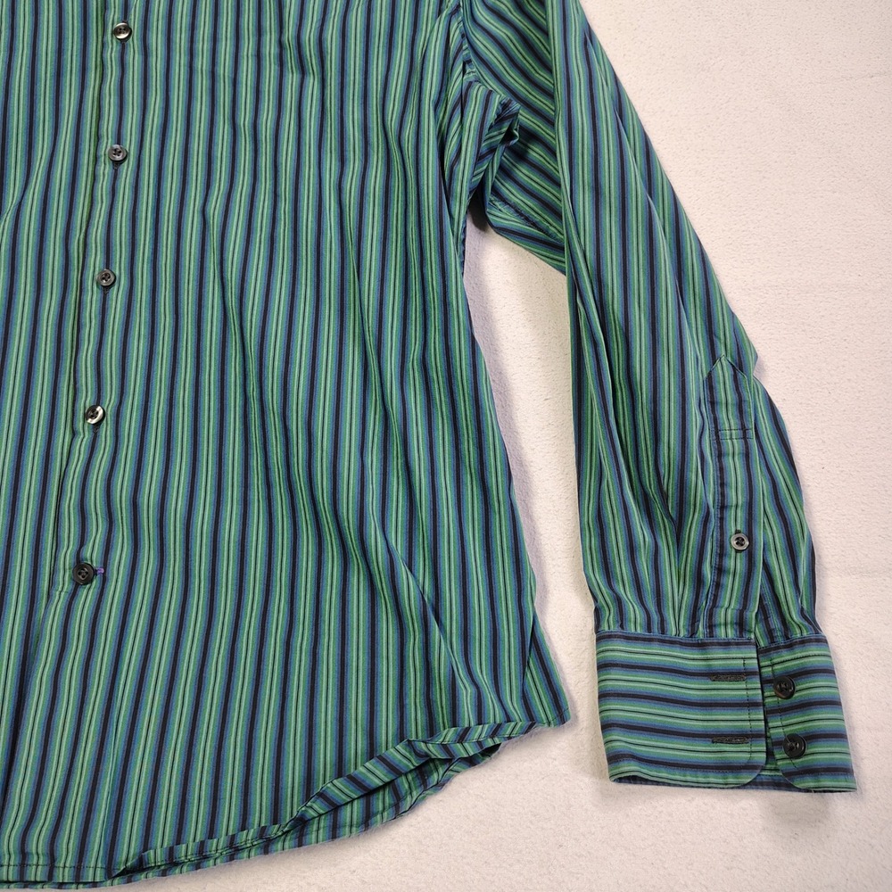 GAP Button Down Shirt Mens L Green Blue Striped Fitted Premium 100% Cotton - Picture 3 of 11